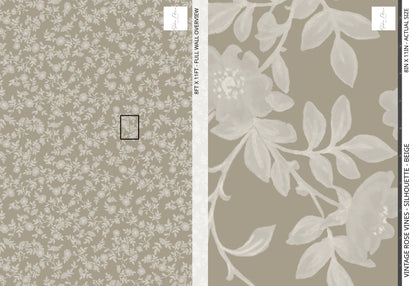 Vintage Rose Vines - Silhouette - Beige - Large Scale