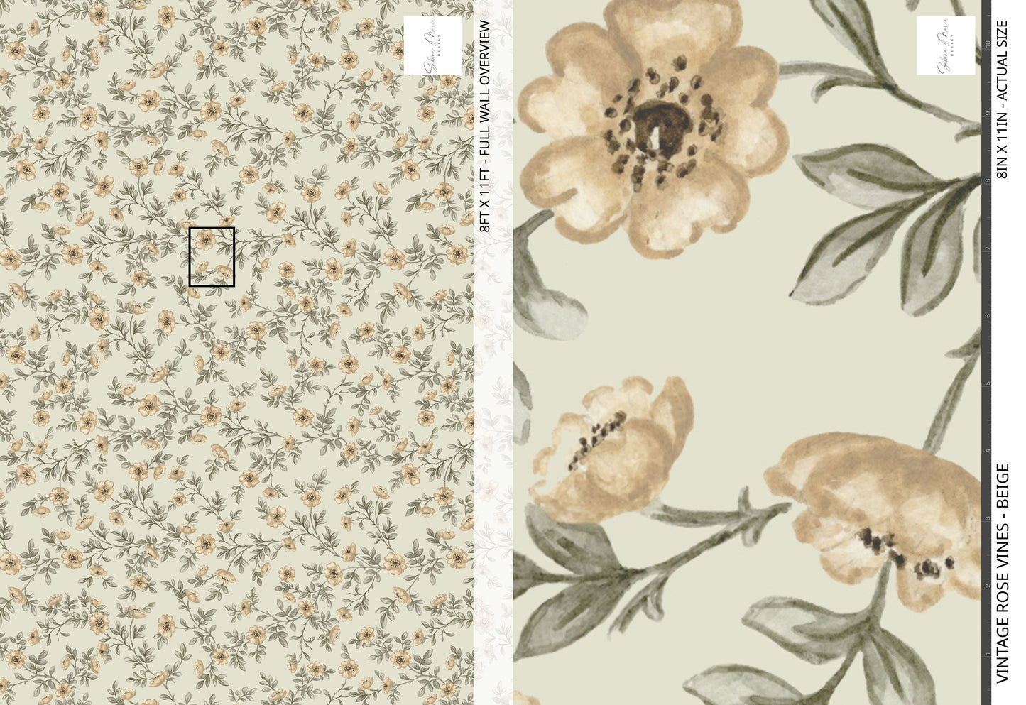 Vintage Rose Vines - Beige - Large Scale