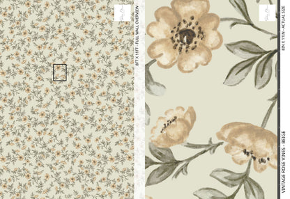 Vintage Rose Vines - Beige - Large Scale