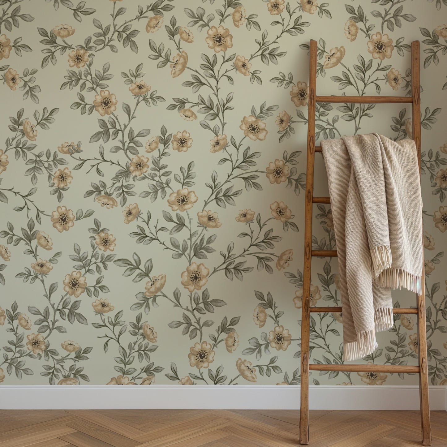 Vintage Rose Vines - Beige - Large Scale