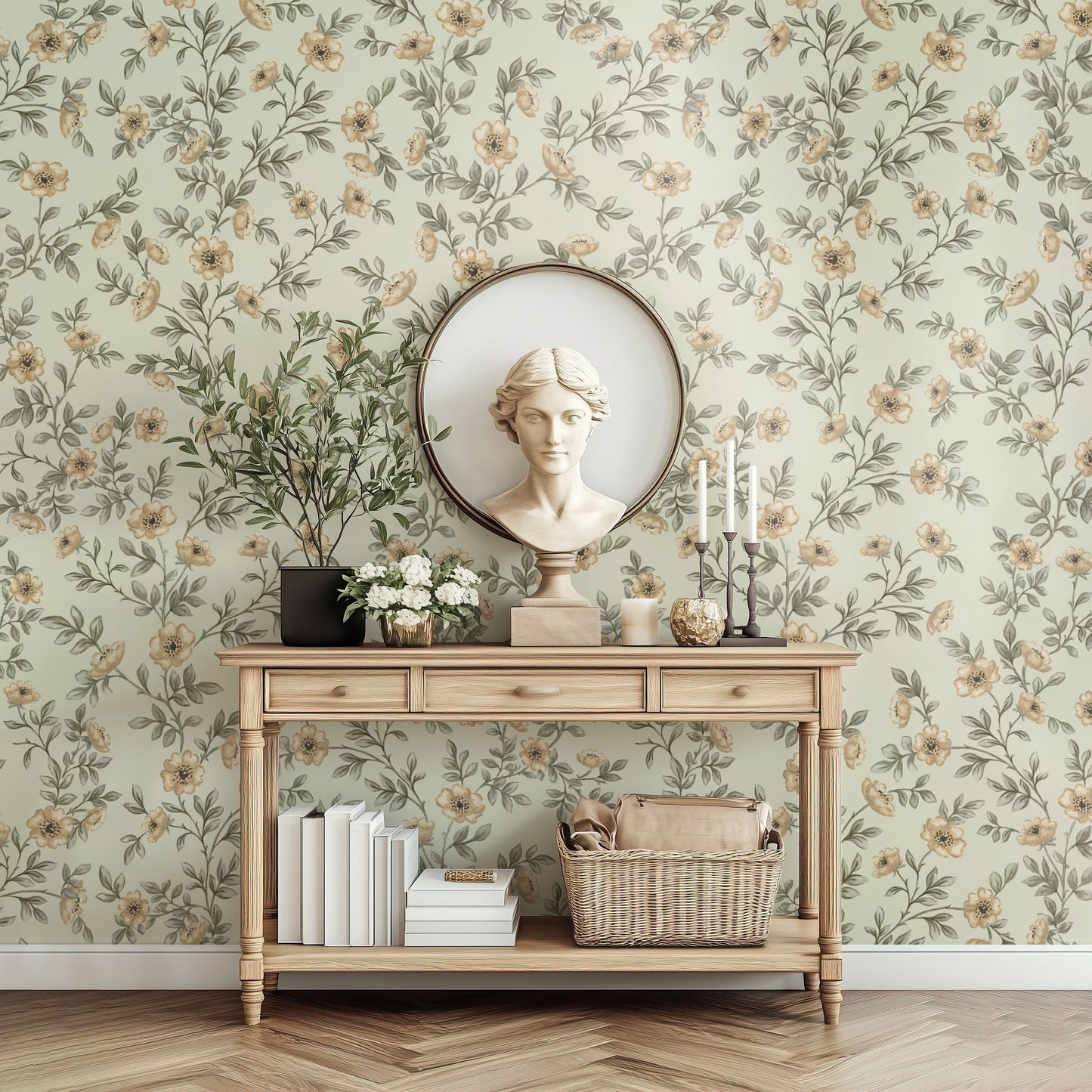 Vintage Rose Vines - Beige - Large Scale