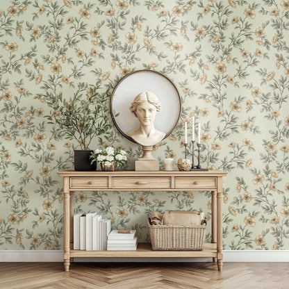 Vintage Rose Vines - Beige - Large Scale