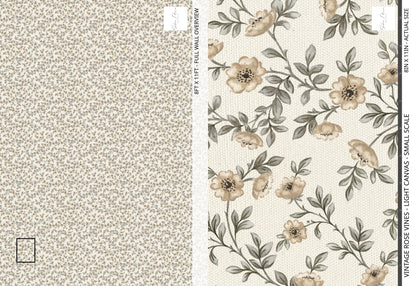 Vintage Rose Vines - Light Canvas - Small Scale