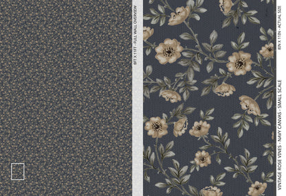 Vintage Rose Vines - Navy Canvas - Small Scale
