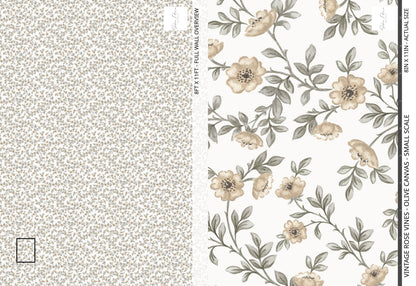 Vintage Rose Vines - White - Small Scale