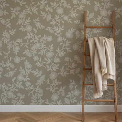 Vintage Rose Vines - Silhouette - Beige - Large Scale