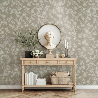 Vintage Rose Vines - Silhouette - Beige - Large Scale