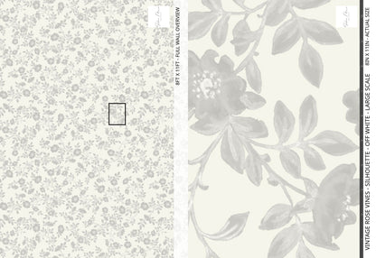 Vintage Rose Vines - Silhouette - Off White - Large Scale
