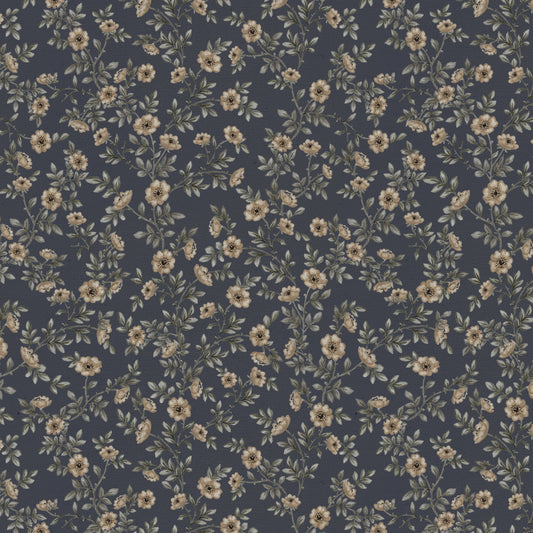 Vintage Rose Vines - Navy Canvas - Small Scale