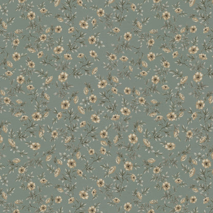 Vintage Rose Vines - Teal Blue Canvas - Small Scale