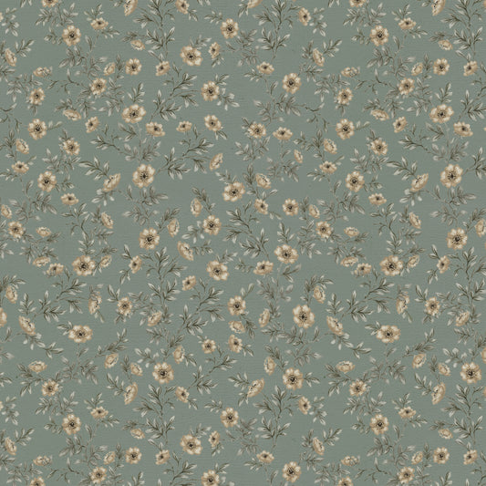 Vintage Rose Vines - Teal Blue Canvas - Small Scale