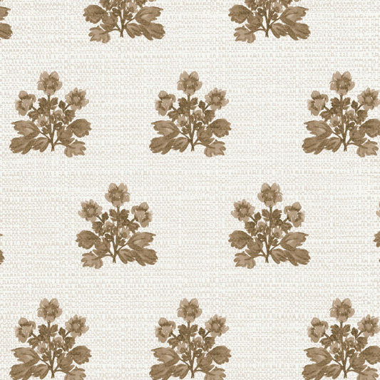 Musky brown floral wallpaper with delicate motifs on a soft backdrop