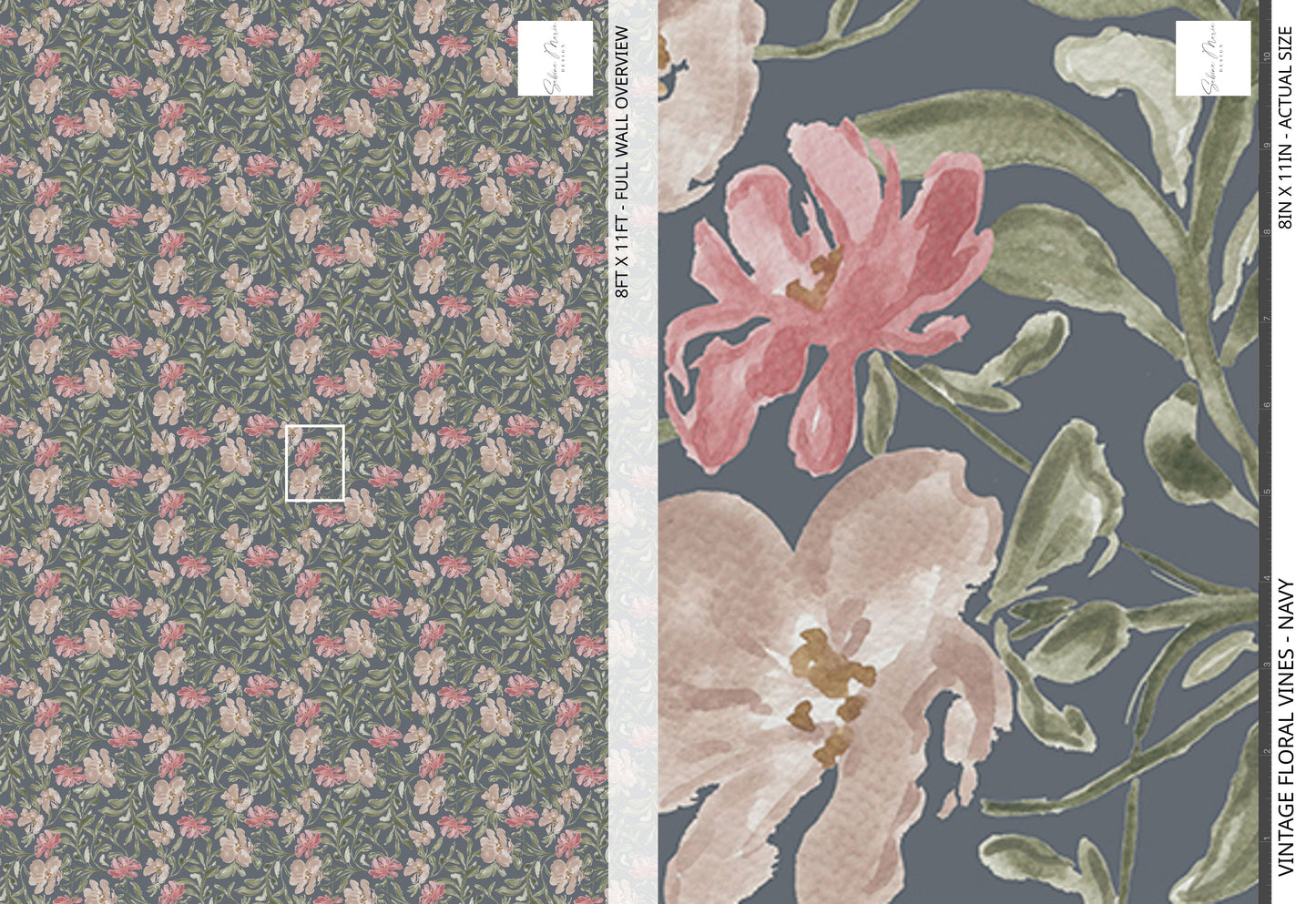 Vintage Floral Vines - Navy