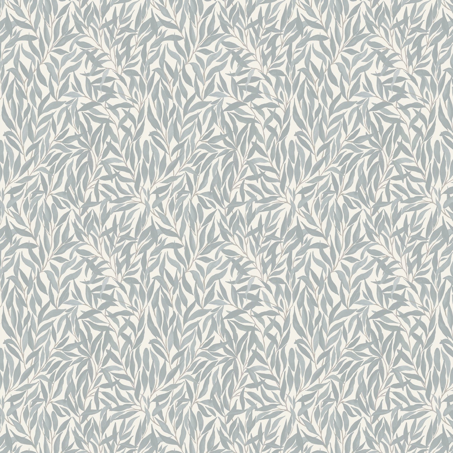 Teal blue cream leaf pattern wallpaper with soft watercolor design.