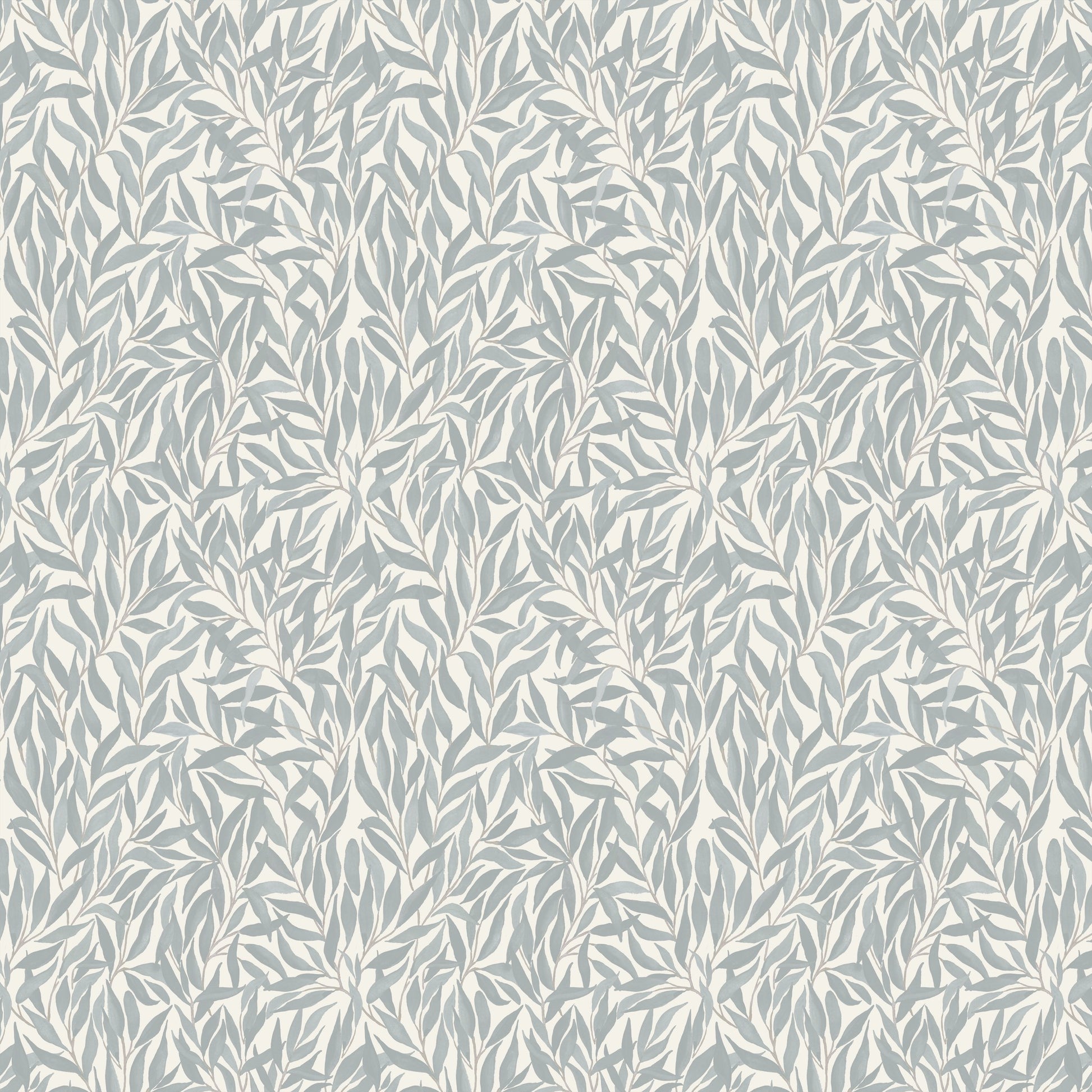 Teal blue cream leaf pattern wallpaper with soft watercolor design.