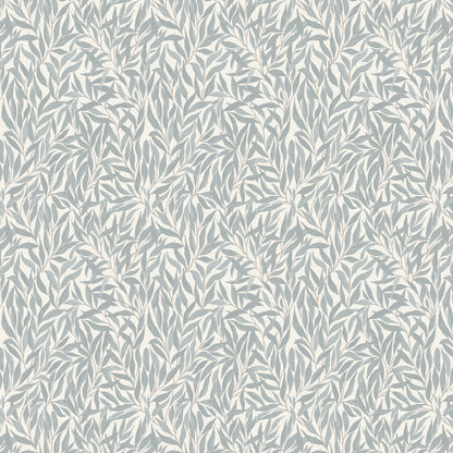 Teal blue cream leaf pattern wallpaper with soft watercolor design.